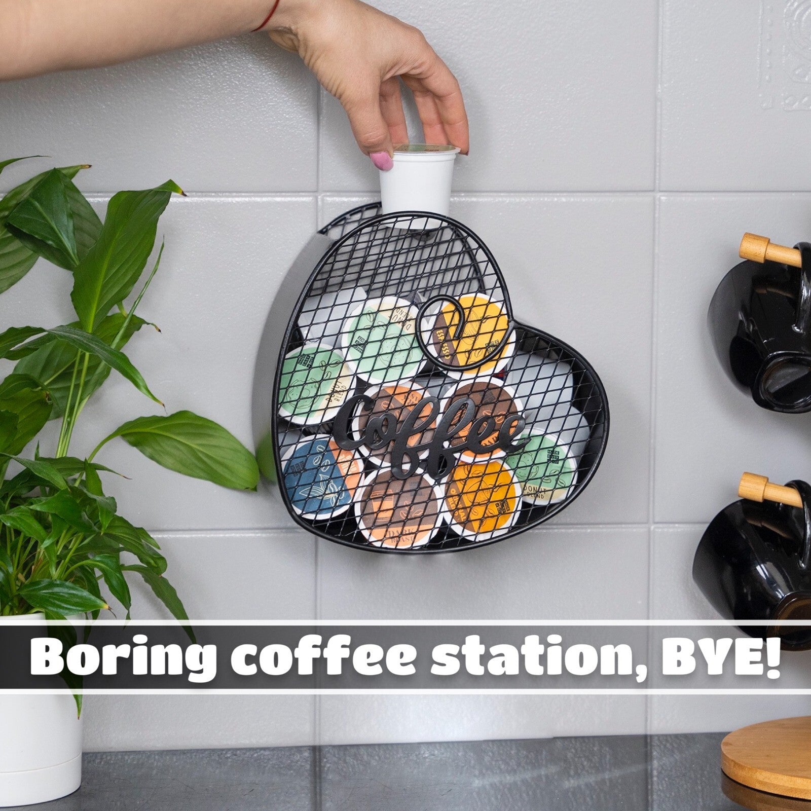 Made Easy Kit Coffee Pod Organizer, Coffee Bar Functional Décor, Black Heart