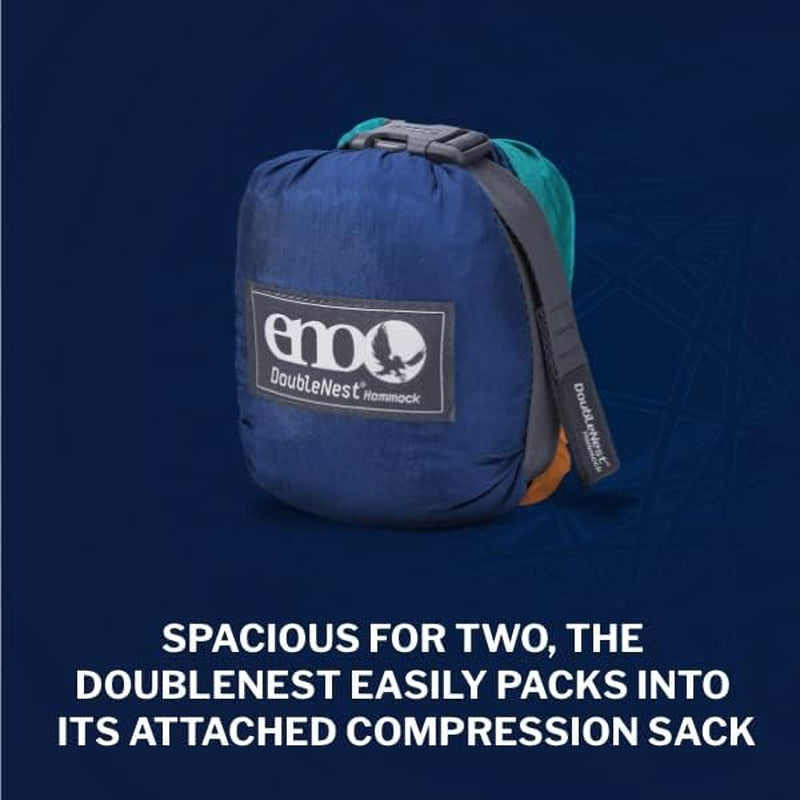 Doublenest Hammock - Lightweight, Portable, 1 to 2 Person Hammock - for Camping, Hiking, Backpacking, Travel, a Festival, or the Beach - Aqua/Sapphire/Amber
