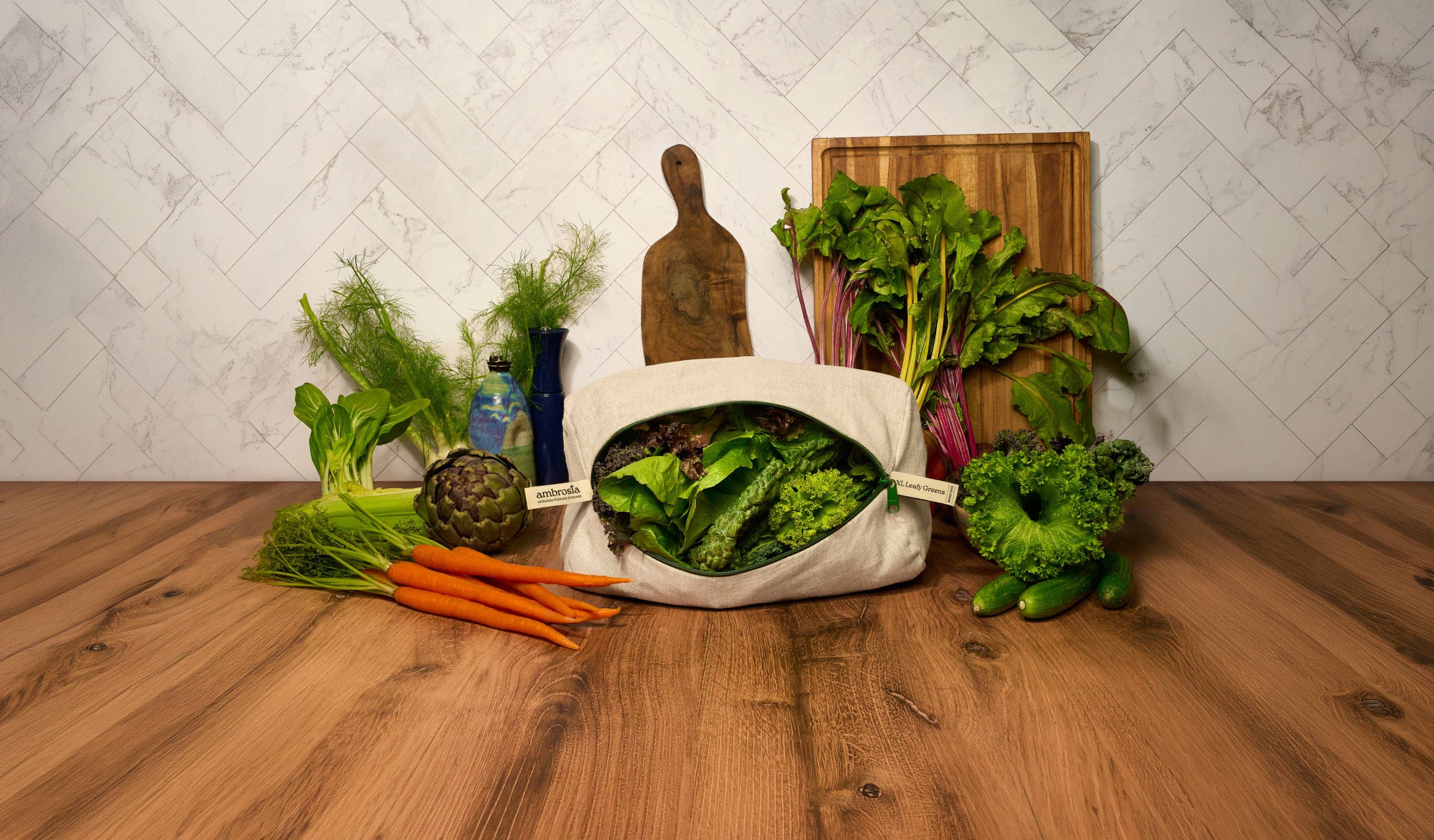 XL Leafy Greens Bag | Reusable Linen Produce Storage