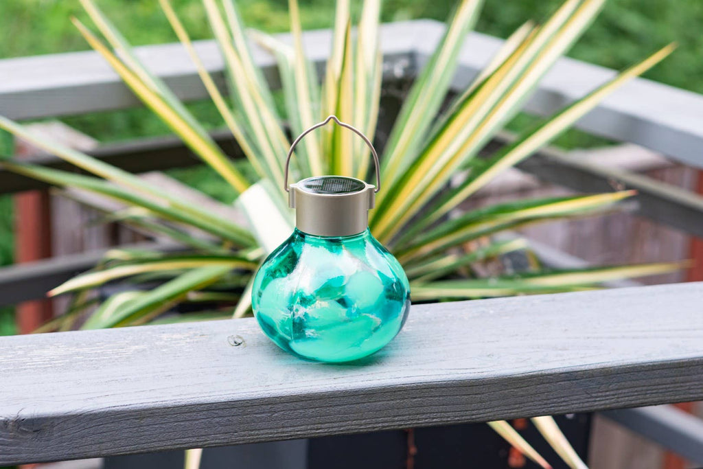 *New* Tea Lantern - 5" Hand-Blown Glass Solar Lantern - Teal