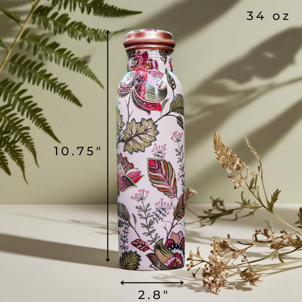 Pure Copper Water Bottle 34 oz - Carrara White / Perilla
