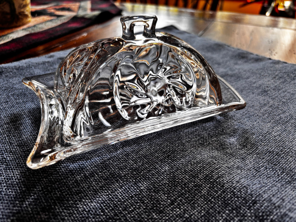 Crystal-Cut Glass Butter Dish with Cover