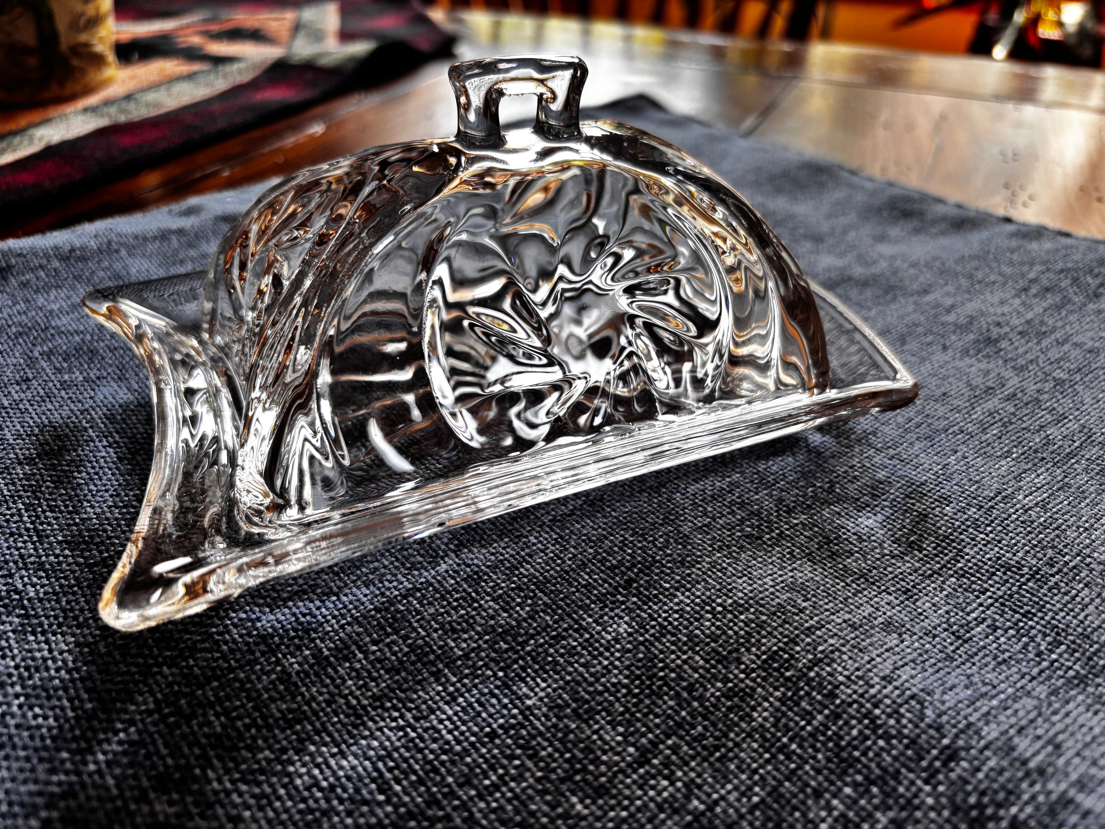 Crystal-Cut Glass Butter Dish with Cover