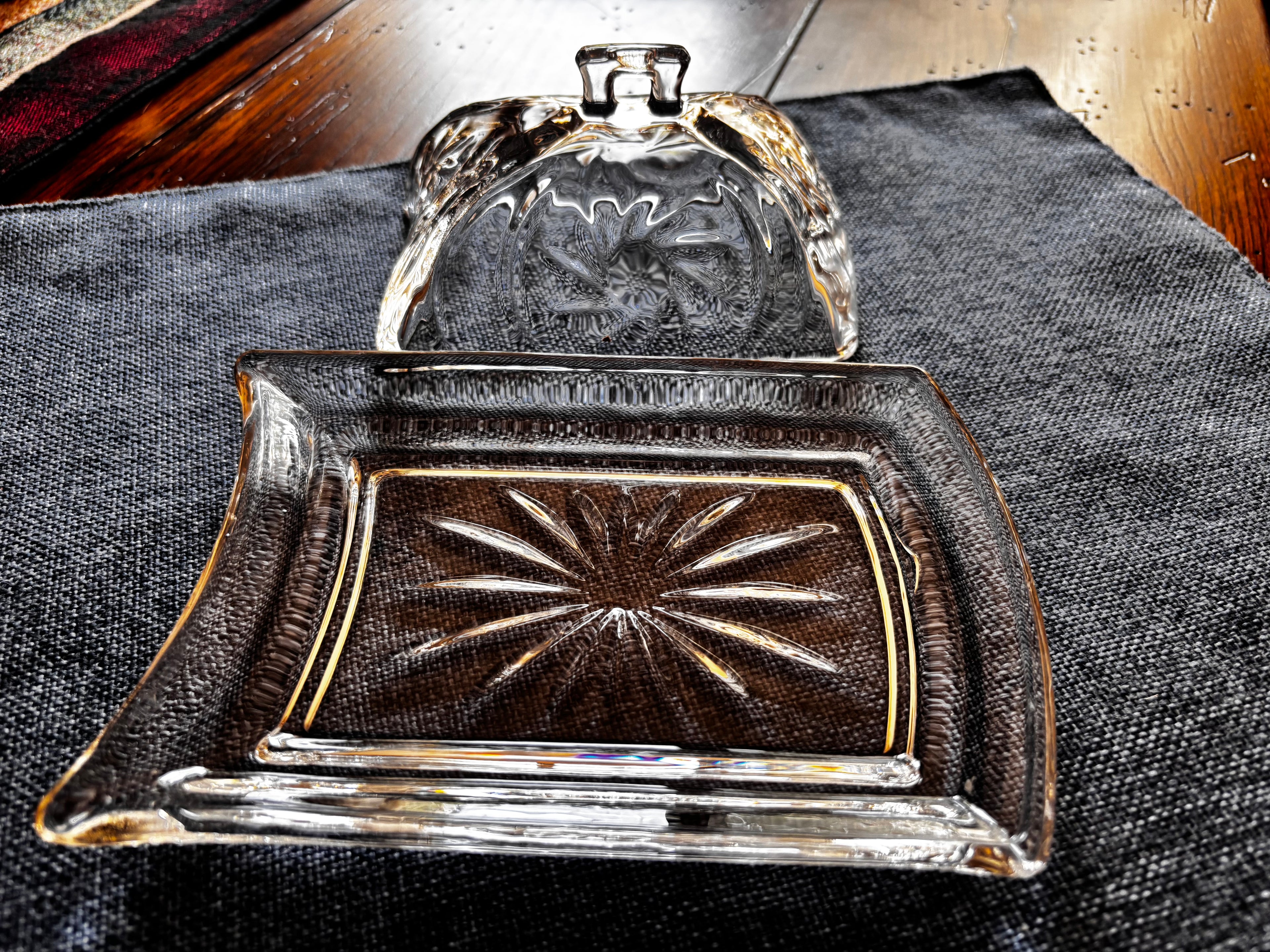 Crystal-Cut Glass Butter Dish with Cover