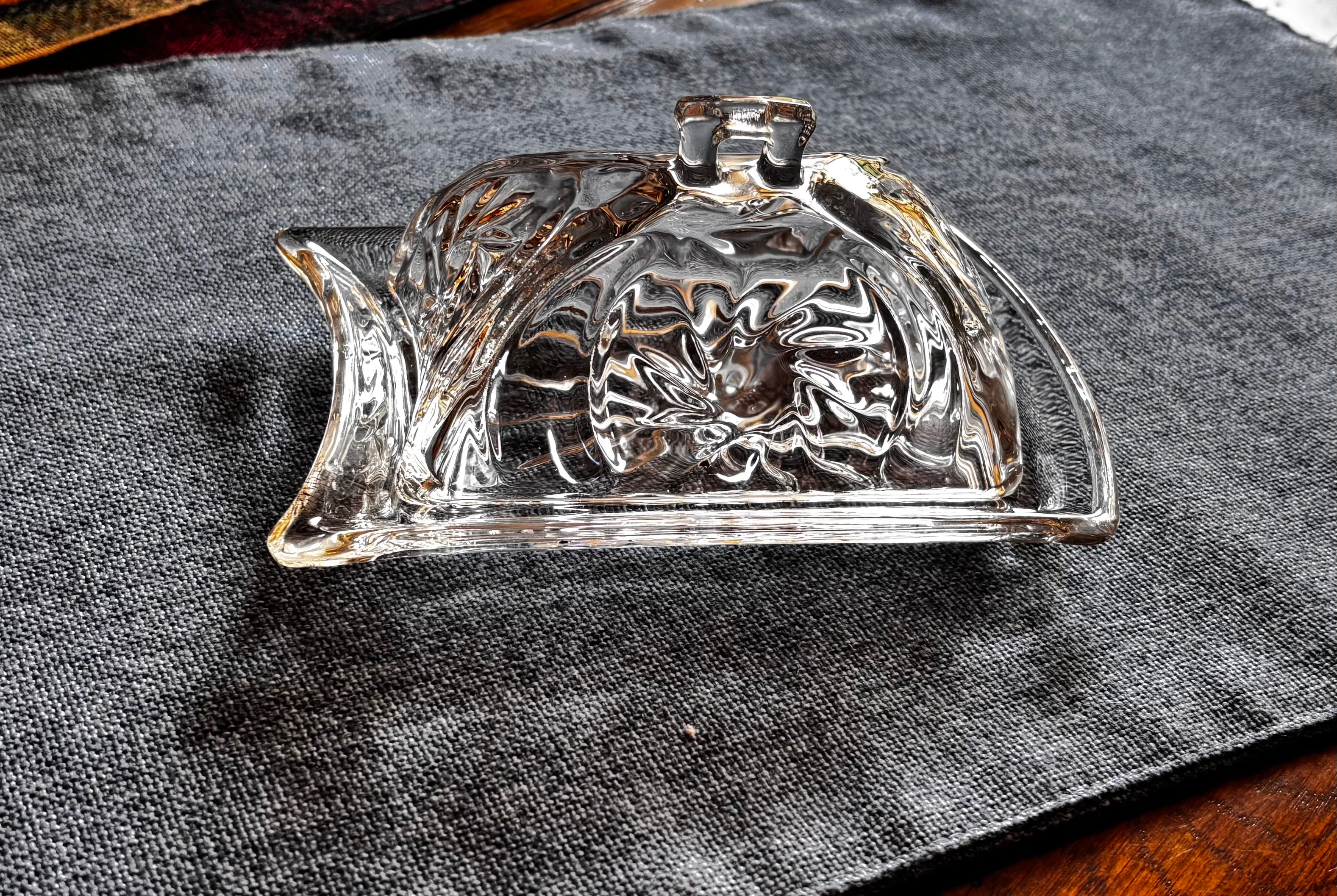 Crystal-Cut Glass Butter Dish with Cover
