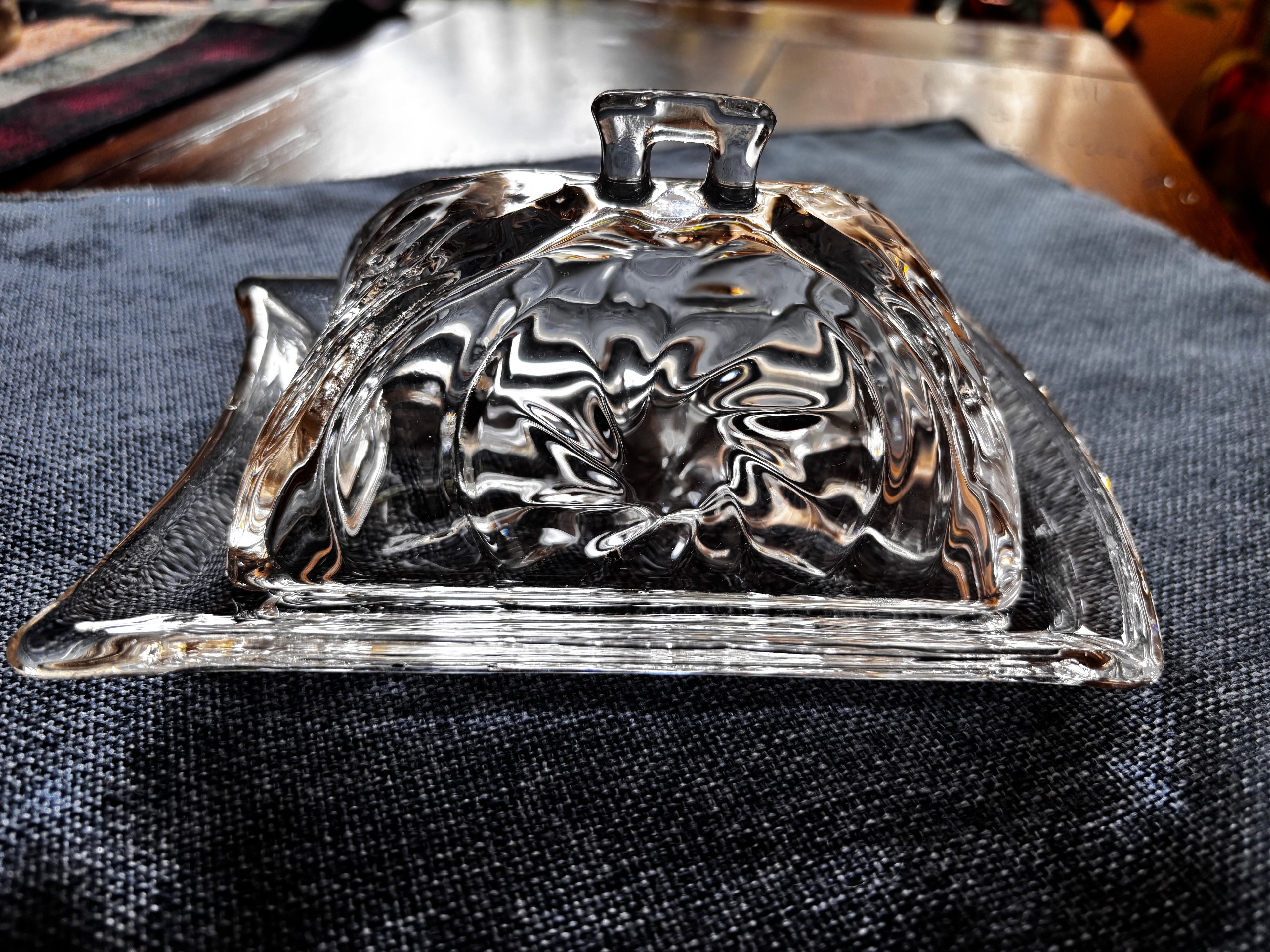 Crystal-Cut Glass Butter Dish with Cover