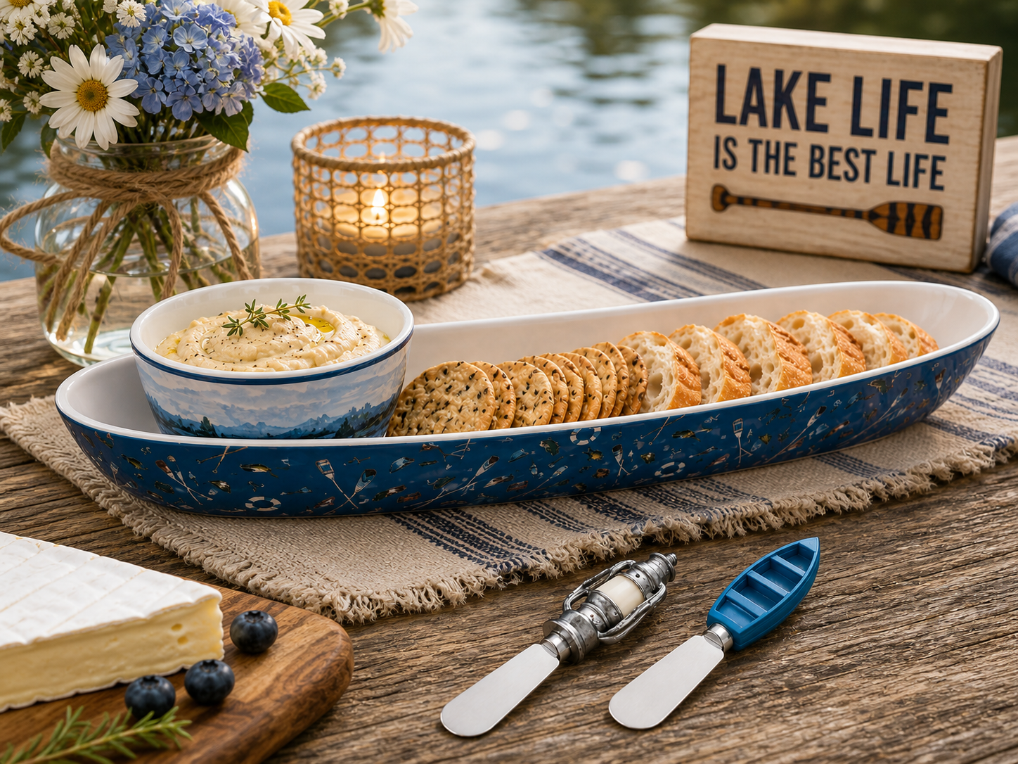 Canoe Chip & Dip Serving Set with 2 Lake Life Spreaders