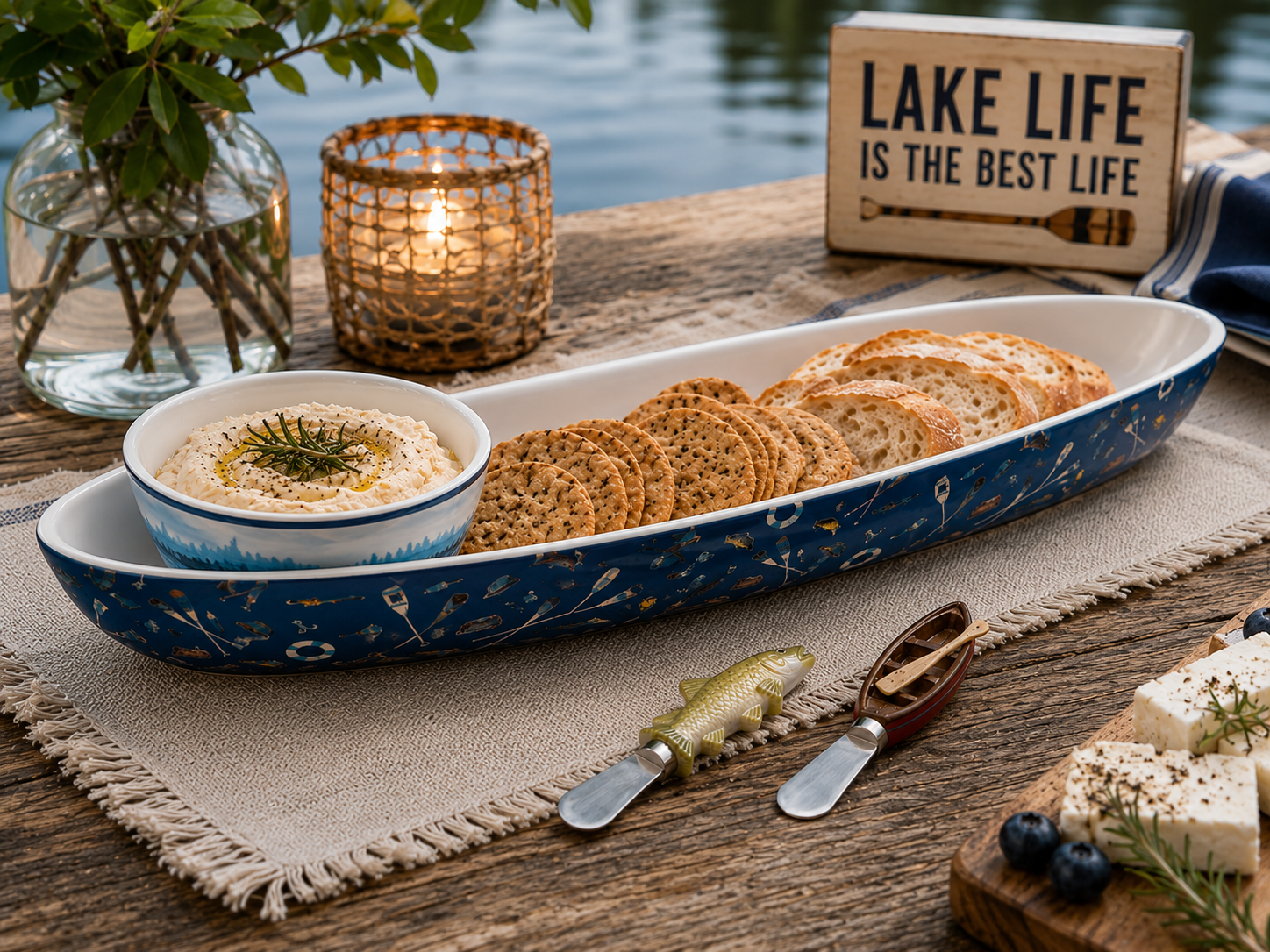Canoe Chip & Dip Serving Set with 2 Lake Life Spreaders
