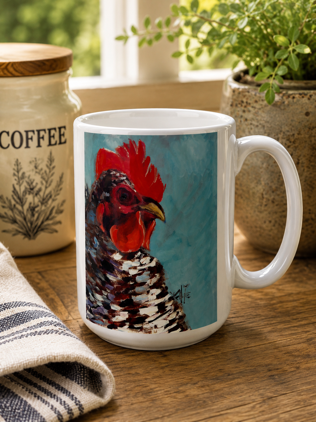 Ceramic Mug, Farmhouse Rooster 15oz, Painted by Kristin Huke — American Brand Studio