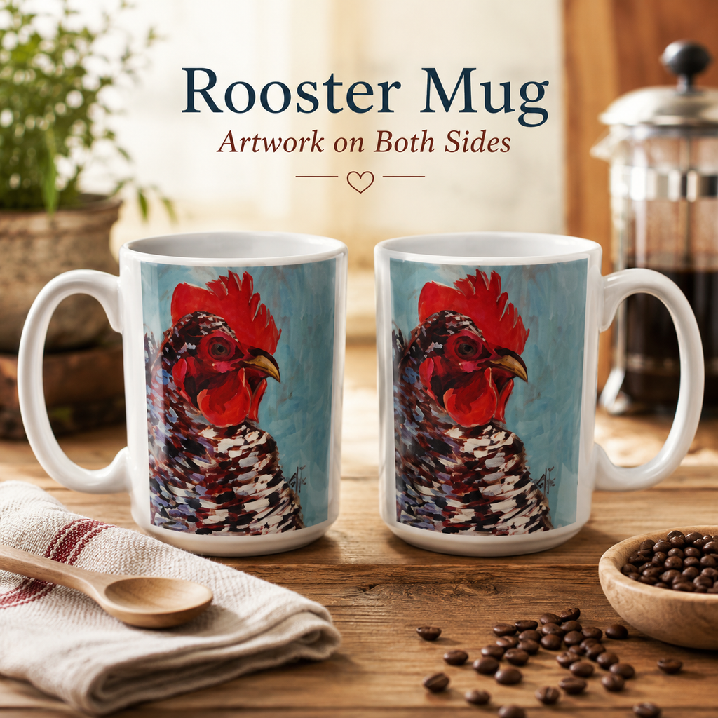 Ceramic Mug, Farmhouse Rooster 15oz, Painted by Kristin Huke — American Brand Studio