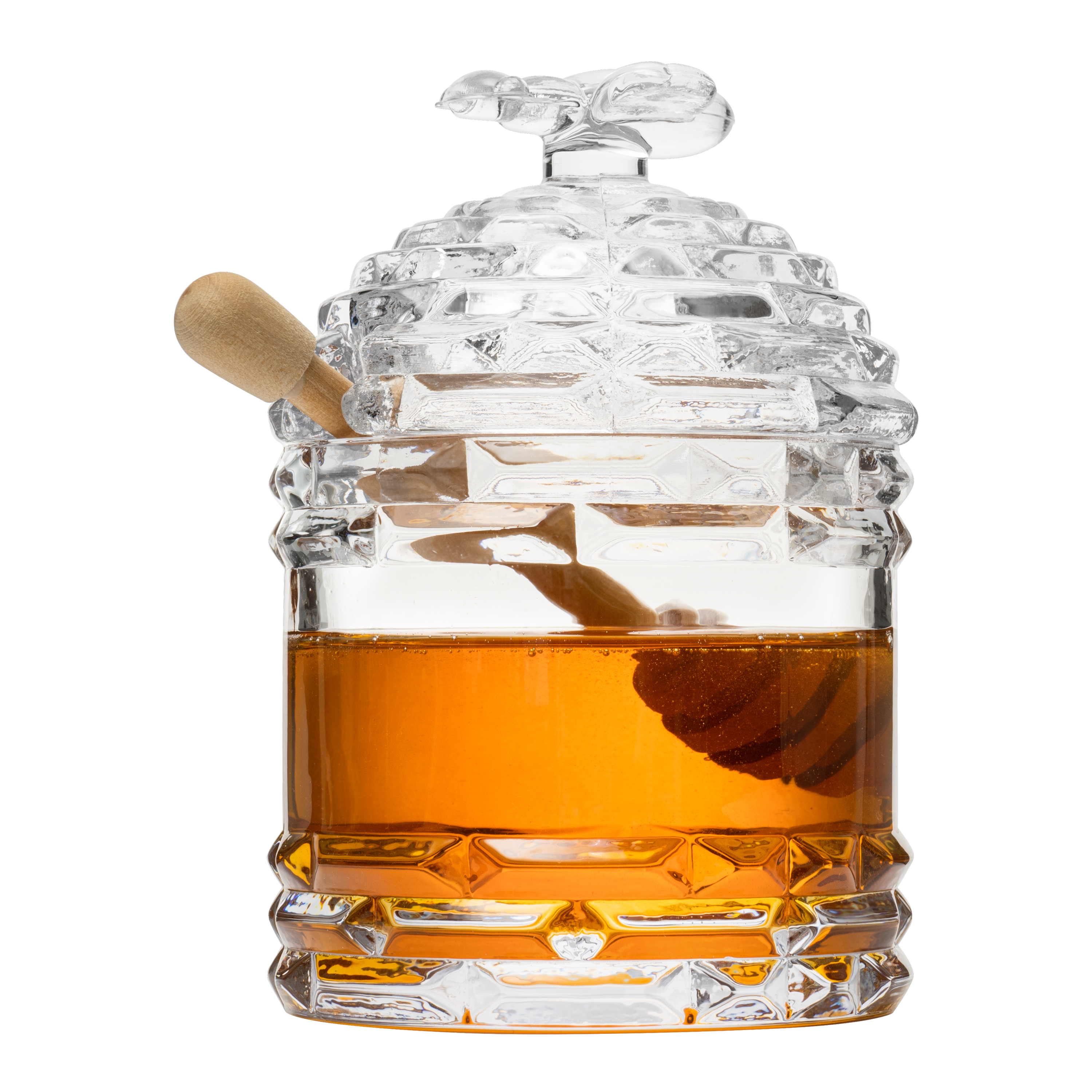 Crystal Bee Honey Dish Jar, Gift 6" - Glass Honey Pot with Dipper and Lid Cover for Home Kitchen Honey and Syrup, Gorgeous Bee Decor Beehive Honey Pot, Great for Jam, Honey, Jelly 14oz-0