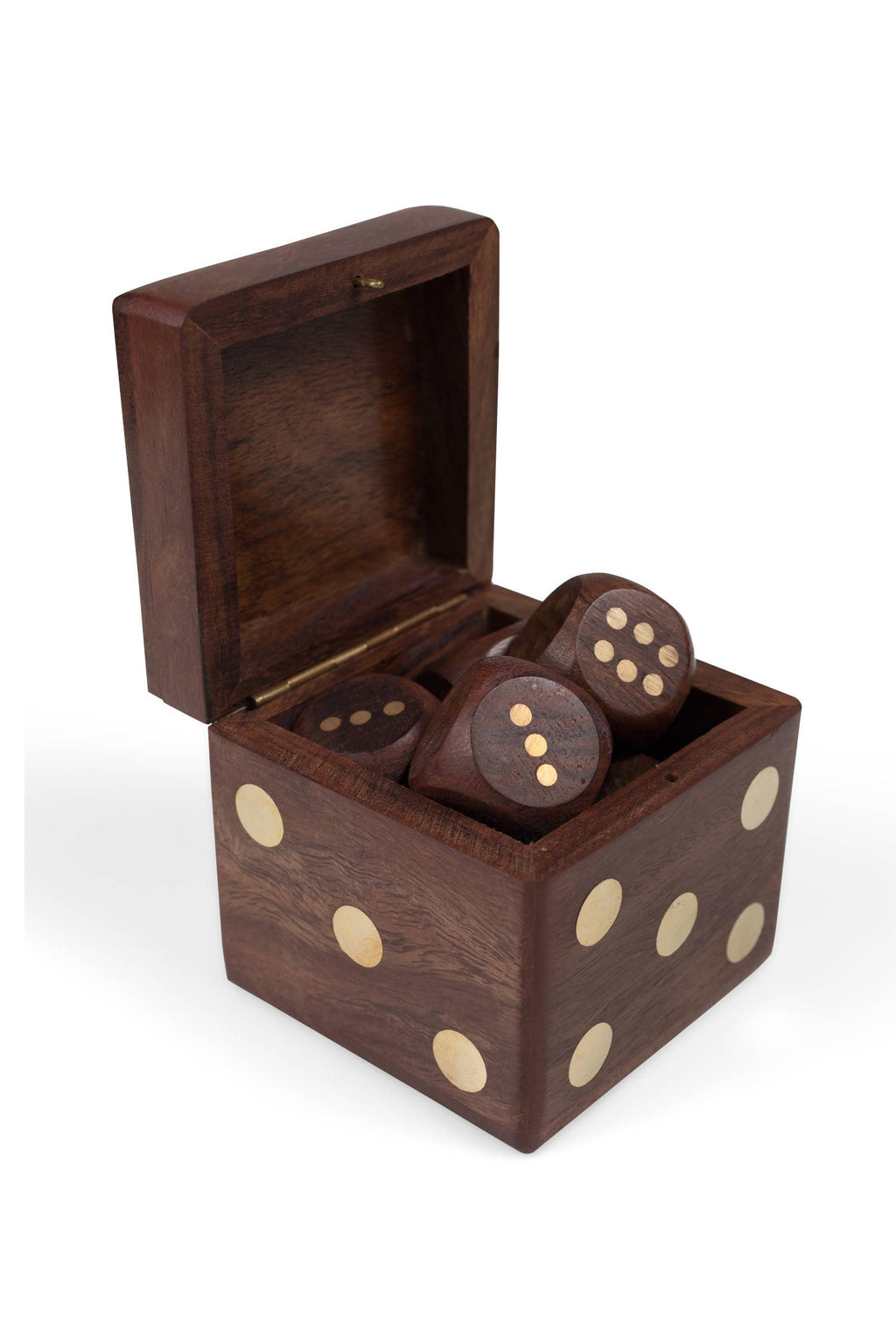 Handcrafted Indian Rosewood Dice Box with Brass Dice
