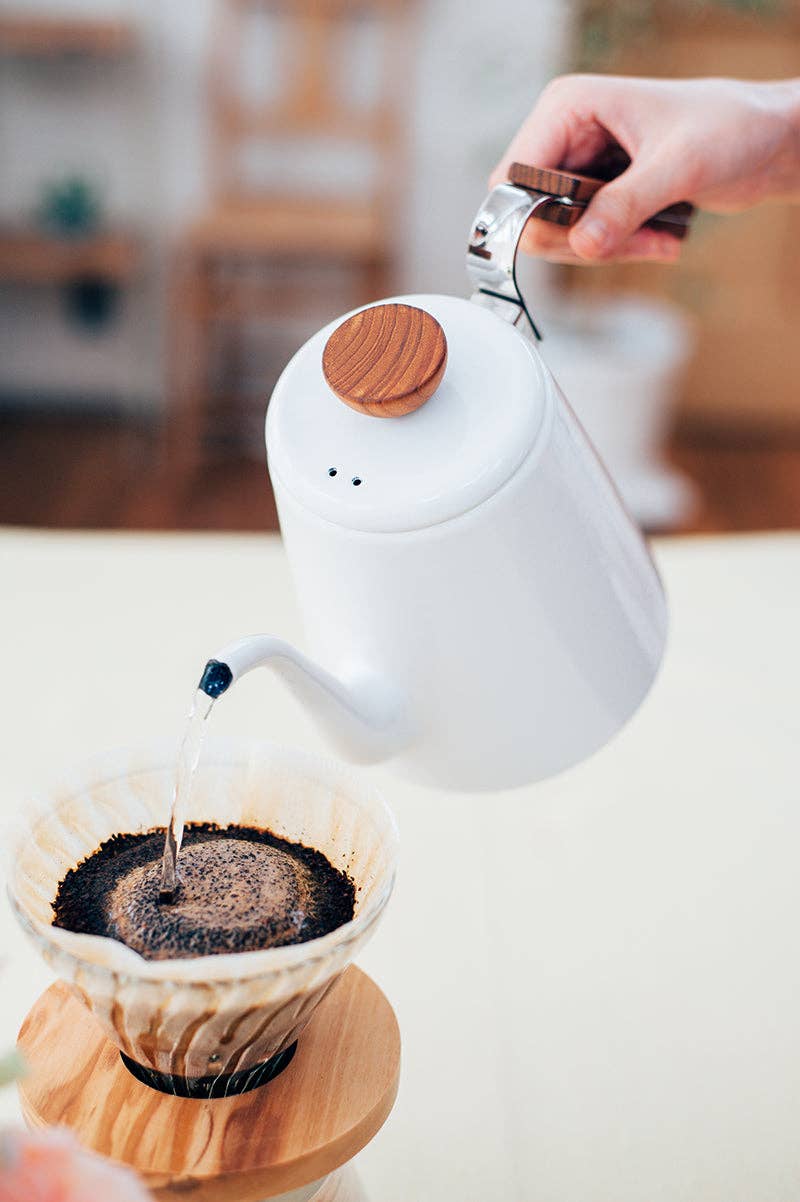 Bona Enamel Pour Over Coffee Kettle with Wood Handle, 800mL — Hario