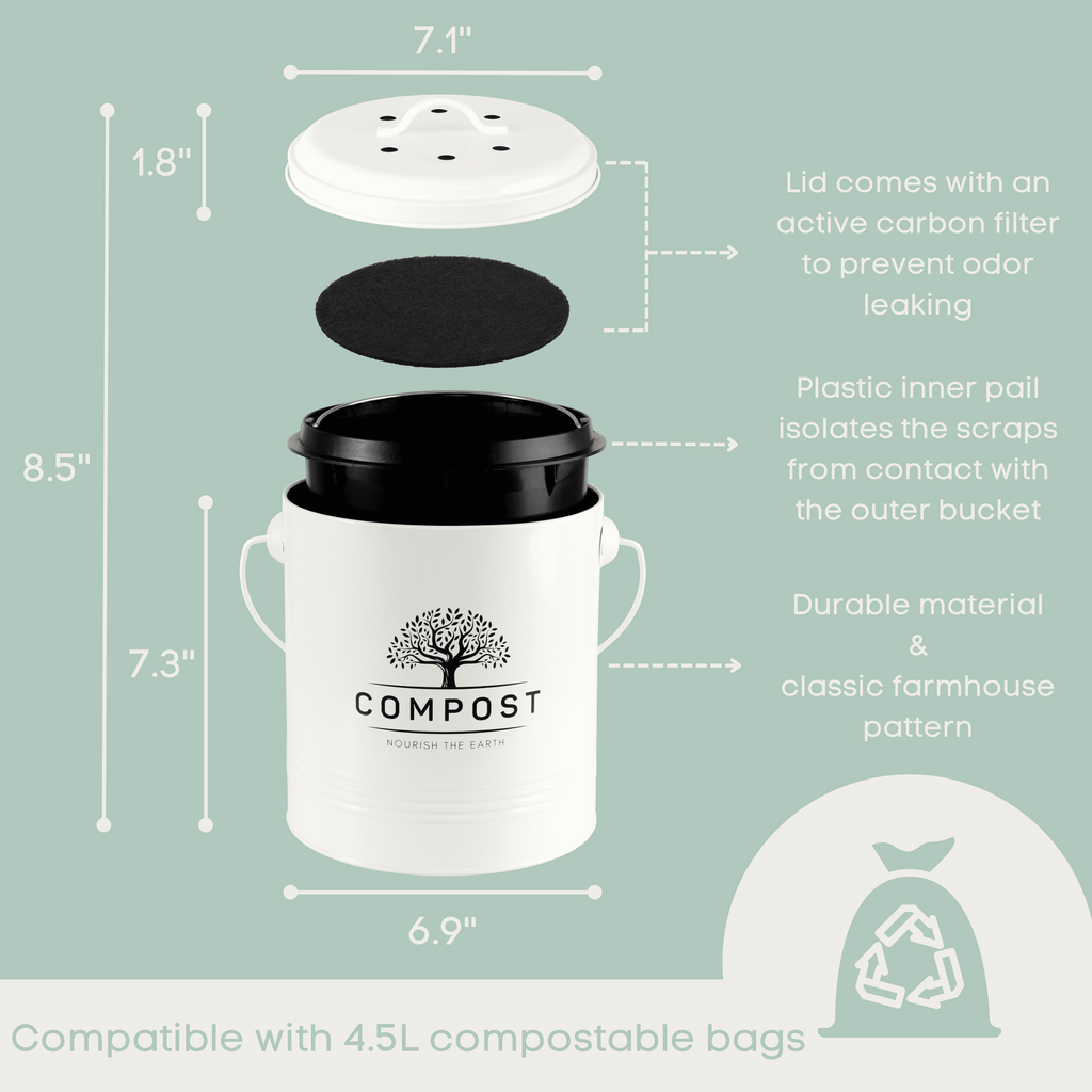 Kitchen Compost Bin, 1.3 Gallon Countertop Compost Bin with Lid, Indoor Compost Bucket Includes Inner Bucket Liner and Carbon Filter, Small Compost Bin with Compostable Bags, Recycle Bin for Food Was