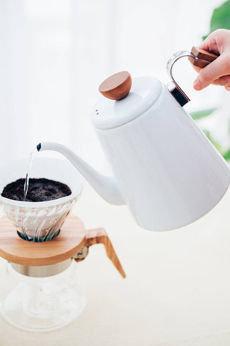 Bona Enamel Pour Over Coffee Kettle with Wood Handle, 800mL — Hario