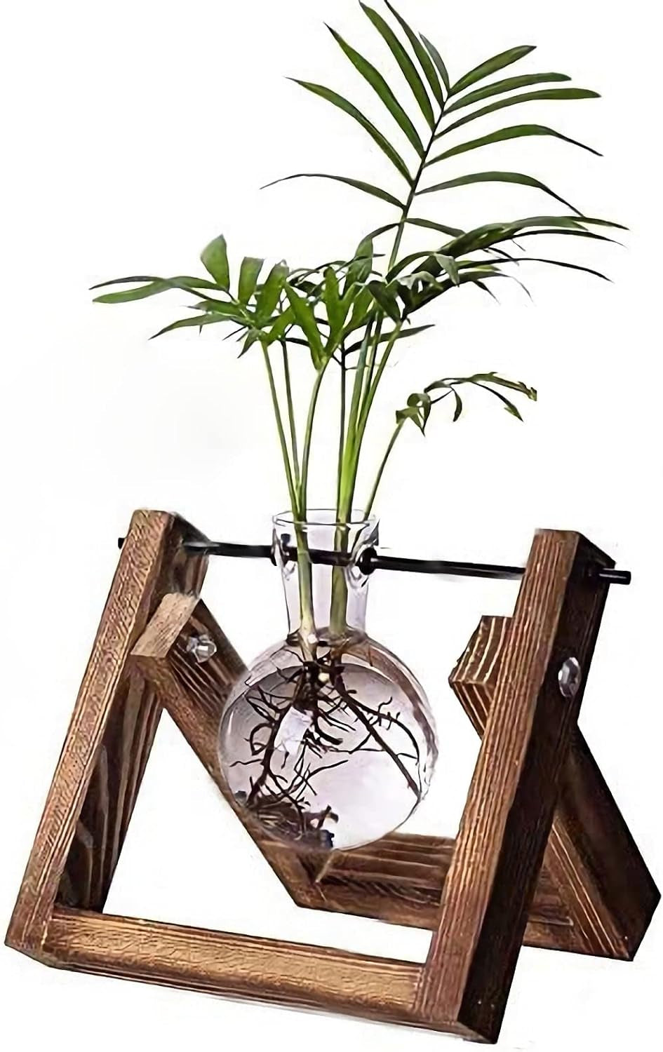 Plant Terrarium Propagation Station - 3 Glass Bulb Vases with Retro Wooden Stand Boho Desktop Planter for Hydroponics Home Garden Indoor Home Office Decor Unique Gifts for Women & Plant Lovers