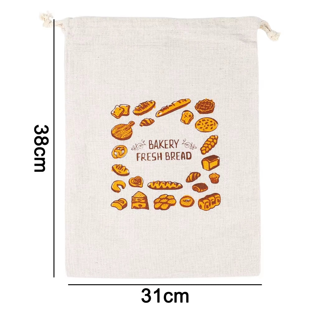 Linen Bread Bag Large Reusable Baguette Cotton Drawstring Storage Bag Homemade Bread Fresh Eco Friendly Keeping Kitchen Containe