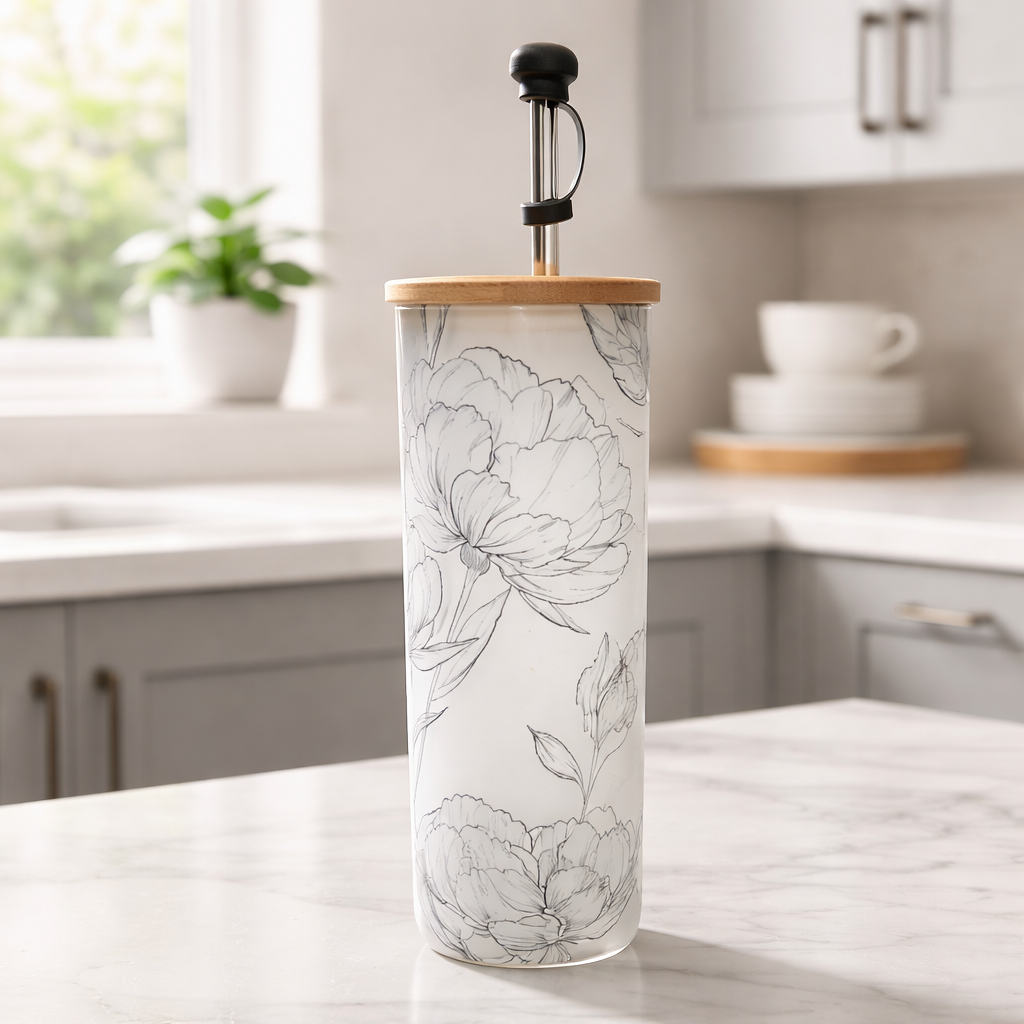 Bloom Frosted Glass Water Bottle – 20 oz