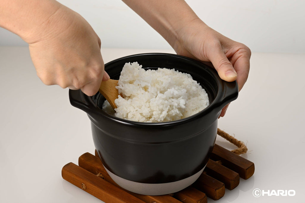 Gohan Gama Ceramic Rice Cooker with Glass Lid & Whistle, Made in Japan — Hario