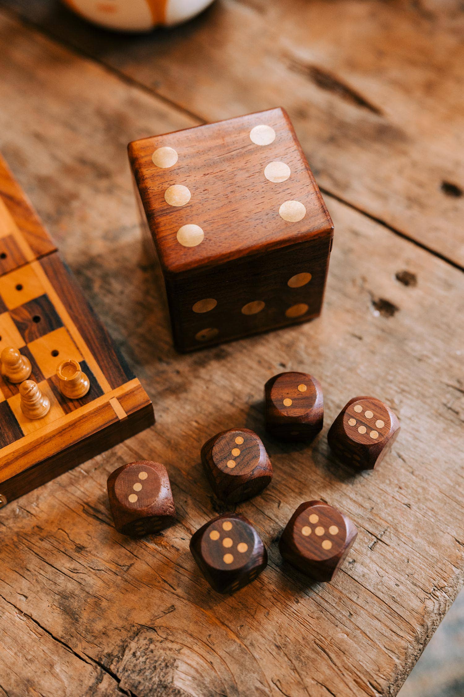 Handcrafted Indian Rosewood Dice Box with Brass Dice, Handcrafted Keepsake
