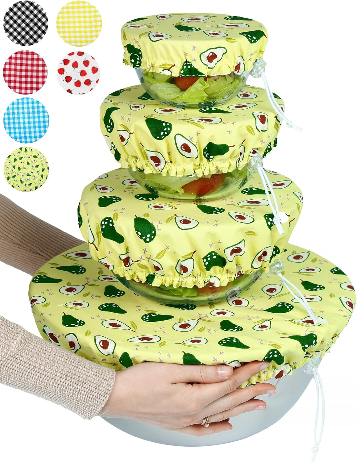 Handmade Reusable Cotton Fabric Bowl Covers - Two Layers of Fabric (Set of 3, Red Plaid-2)