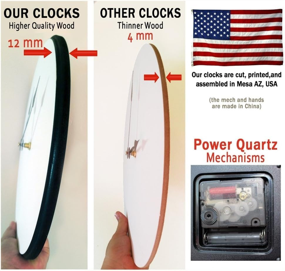 Gray Clocks | Ultra Quiet Quartz Mechanism | Hand Made in USA Beautiful Crisp Lasting Color | Comes in 8 Sizes (12-Inch, 2. Harbor White)