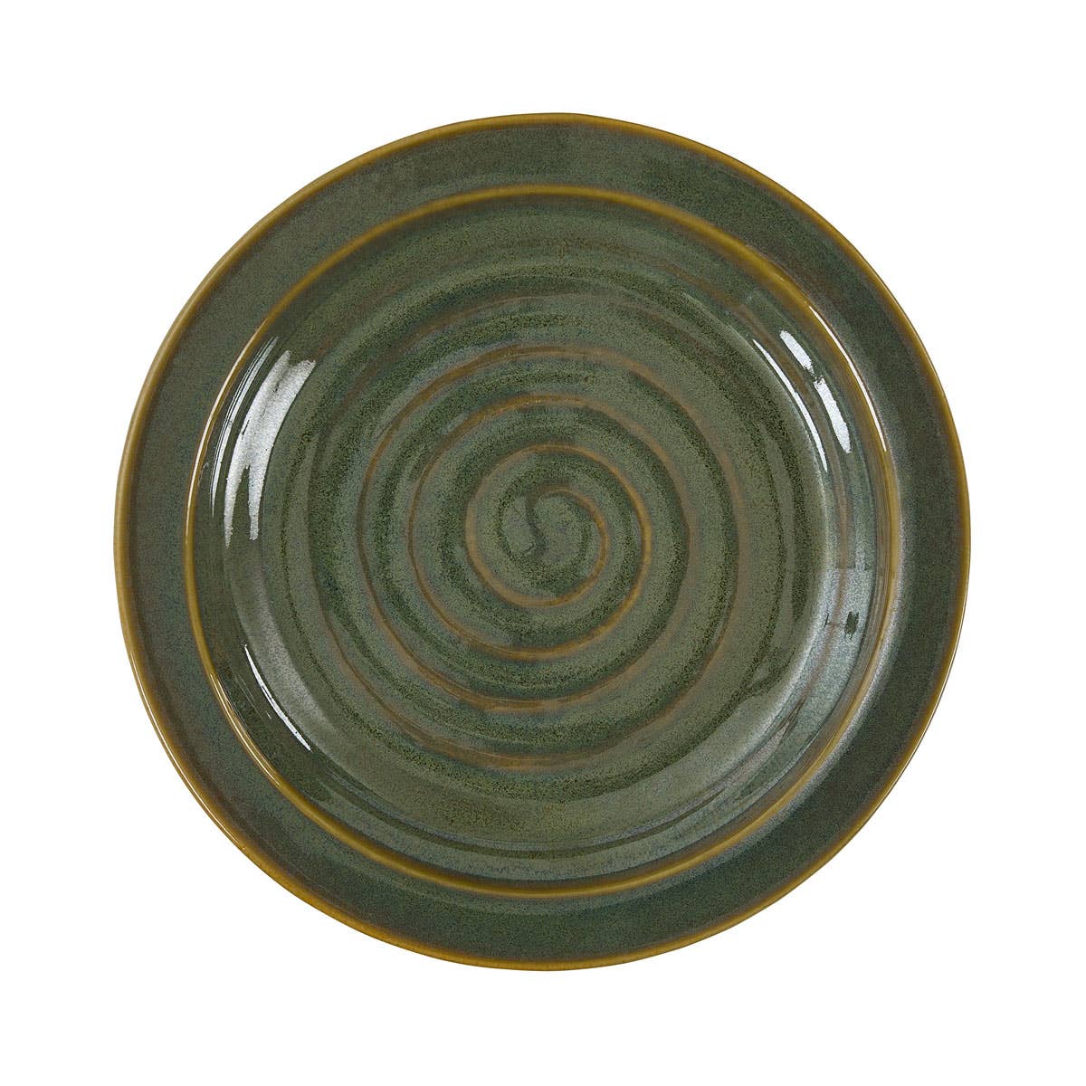 Park Designs Sinclair Caprese stoneware salad plate in sage green reactive glaze with spiral embossed detail, top-down product view"