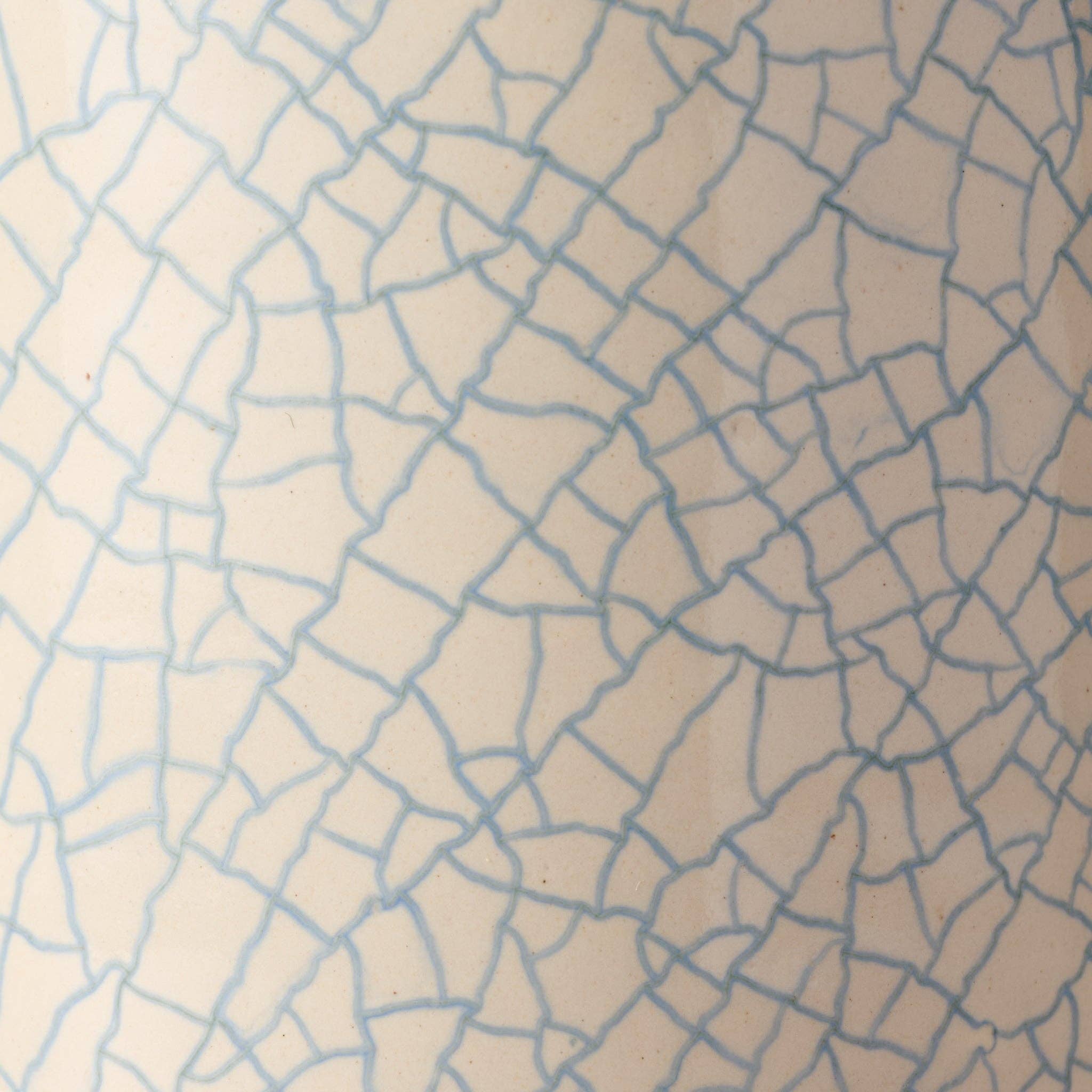 Close-up of blue crackle glaze pattern on handcrafted ceramic mug, showing intricate artisan detail"