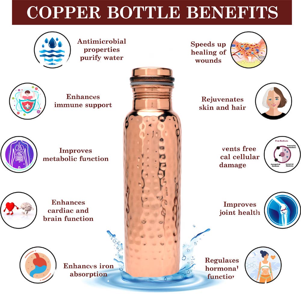 Pure Copper Water Bottle 34 oz - Hammered / Perilla
