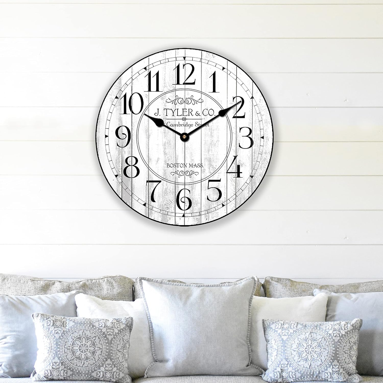 Gray Clocks | Ultra Quiet Quartz Mechanism | Hand Made in USA Beautiful Crisp Lasting Color | Comes in 8 Sizes (12-Inch, 2. Harbor White)