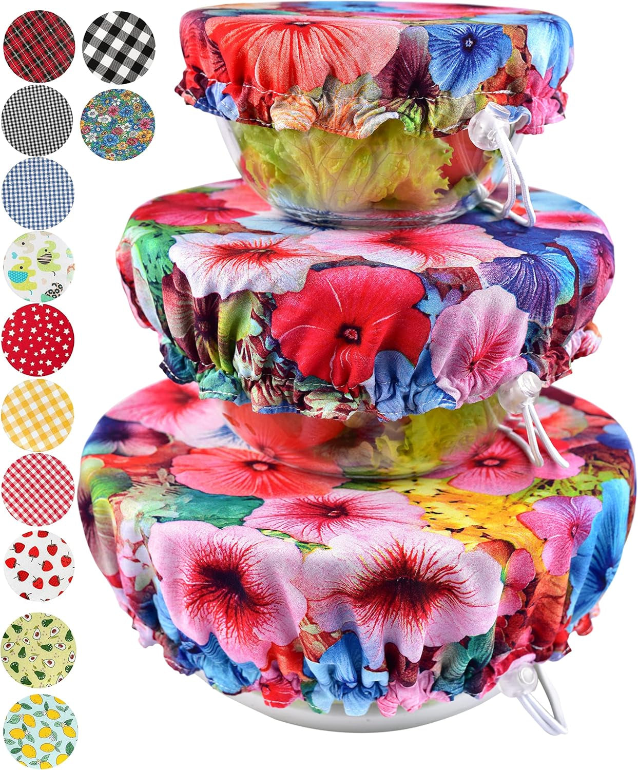 Handmade Reusable Cotton Fabric Bowl Covers - Two Layers of Fabric (Set of 3, Red Plaid-2)