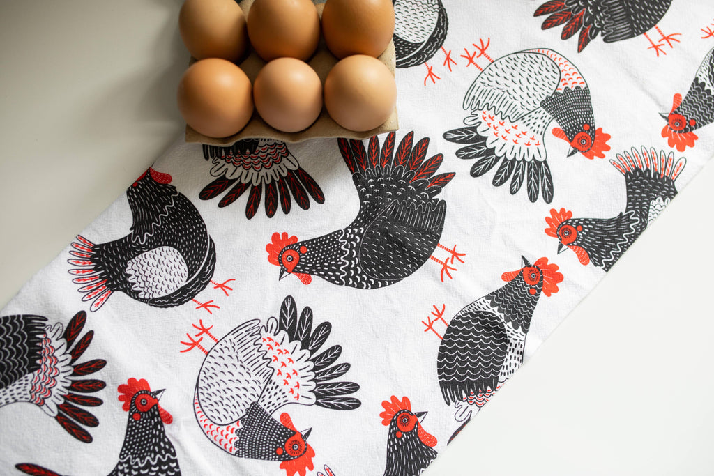 Gingiber Farmhouse Chicken Tea Towel | Artisan-Illustrated Cotton Kitchen Towel