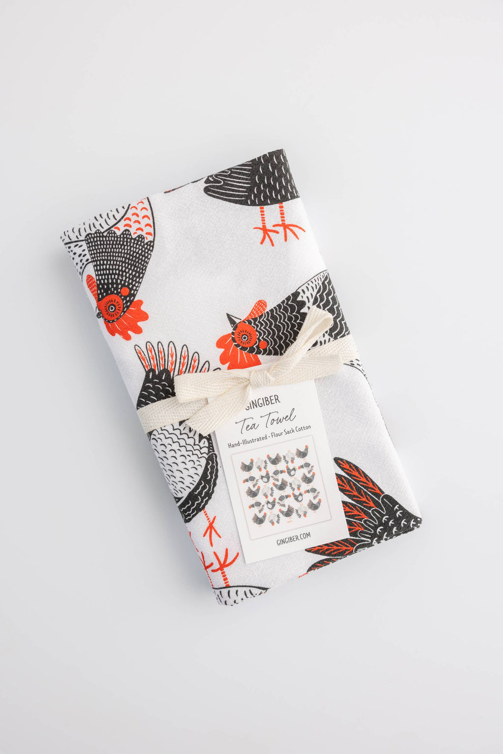 Gingiber Farmhouse Chicken Tea Towel | Artisan-Illustrated Cotton Kitchen Towel