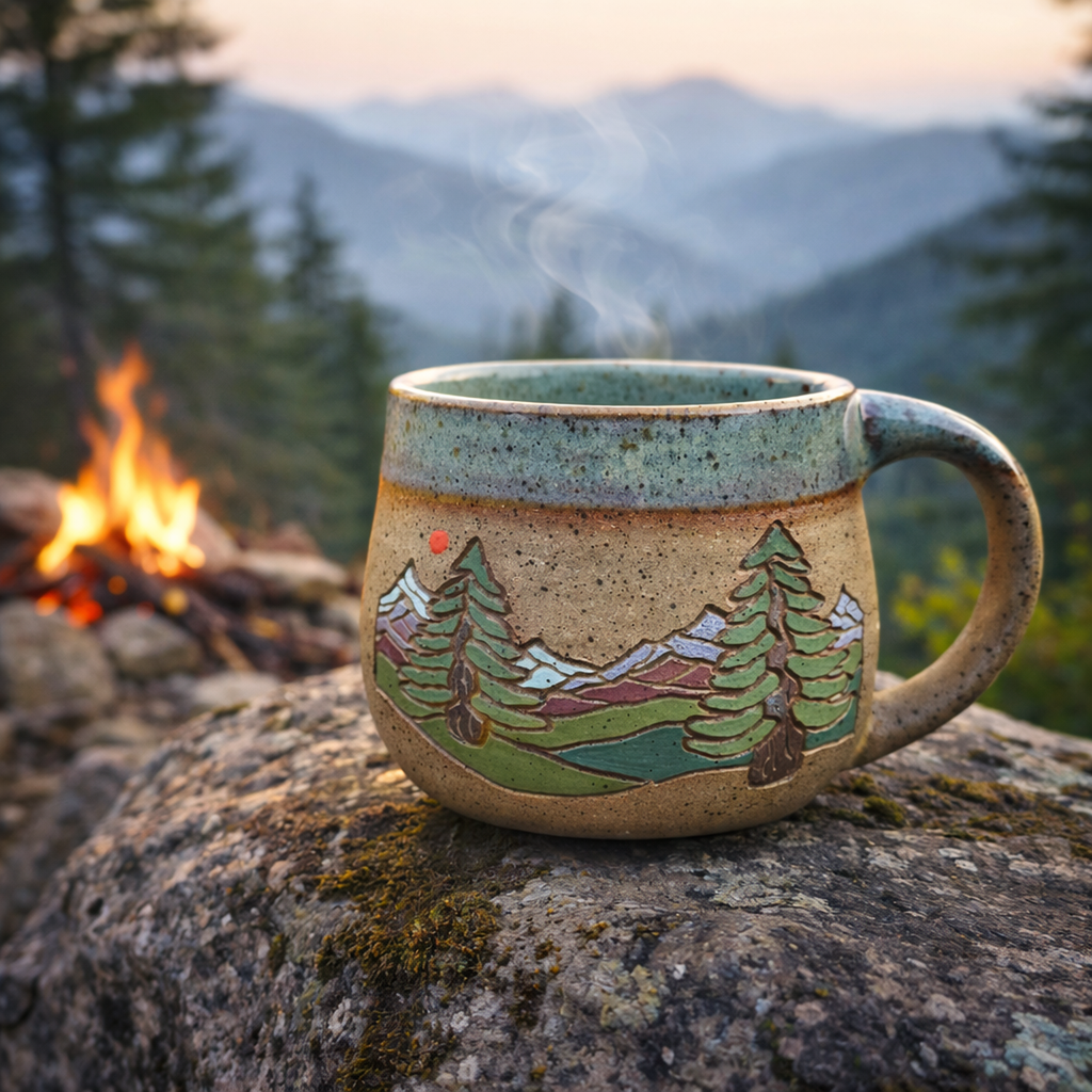 Forest Jeannie Pottery Artisan Mountain Stoneware Mug · 16 oz | Choose Your Design