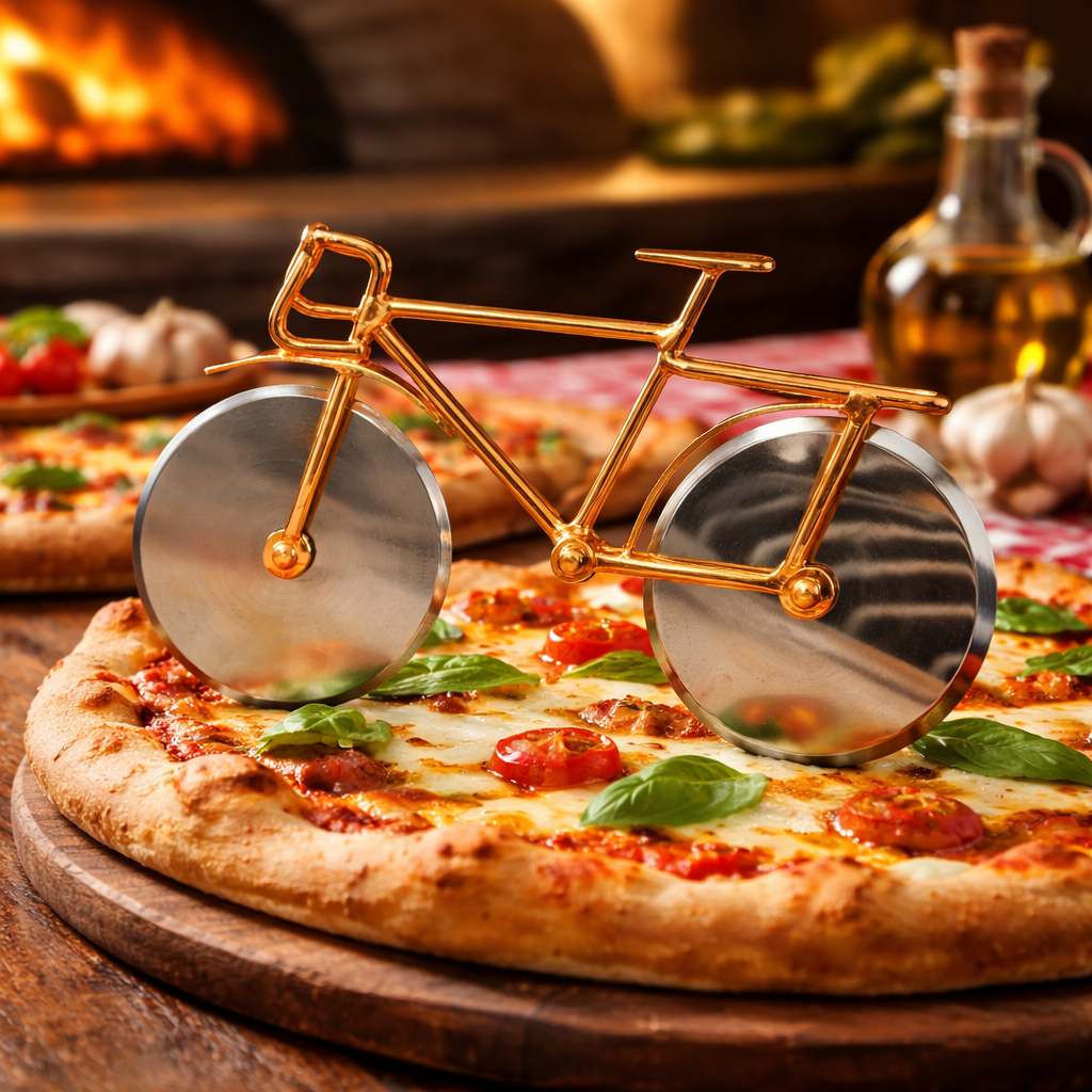 Copper & Stainless-Steel Bicycle Pizza Cutter, A Playful Spin on Pizza Night