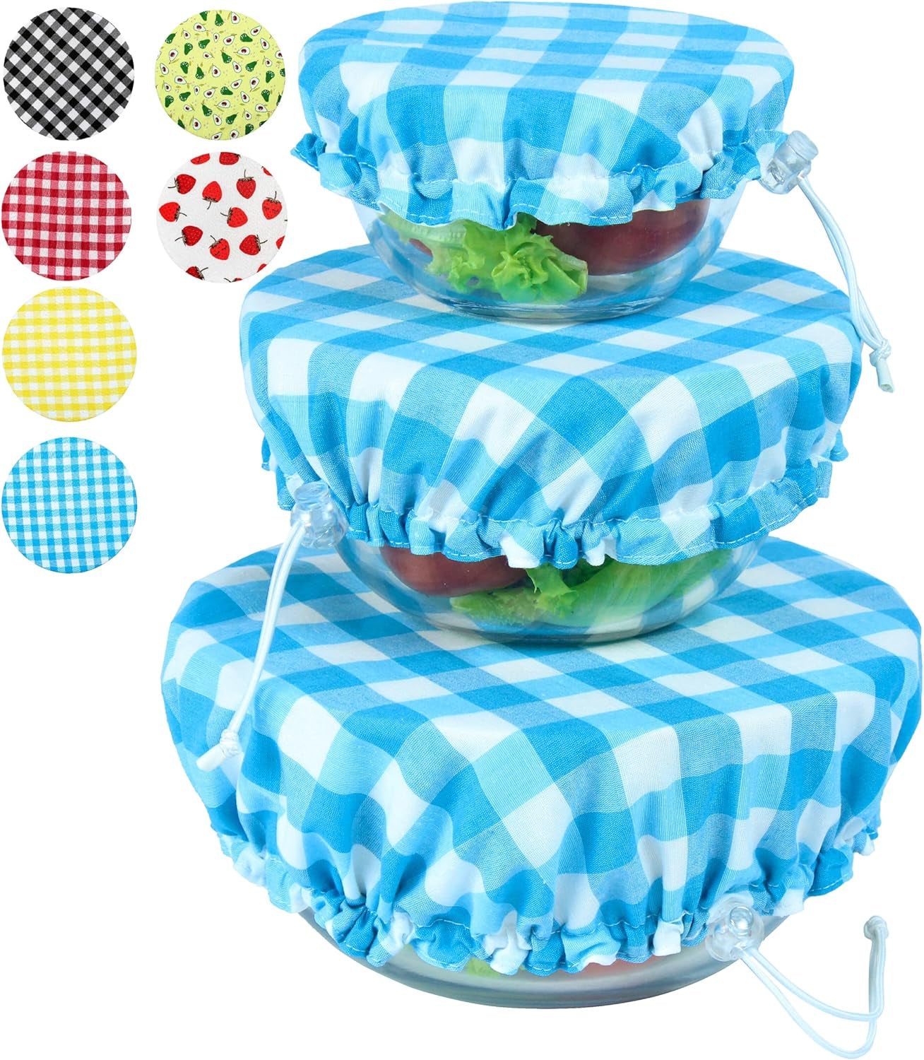 Handmade Reusable Cotton Fabric Bowl Covers - Two Layers of Fabric (Set of 3, Red Plaid-2)