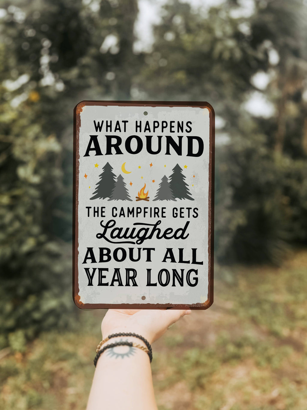 Canary Road Campfire Gathering Metal Sign | UV-Resistant Aluminum | Indoor & Outdoor