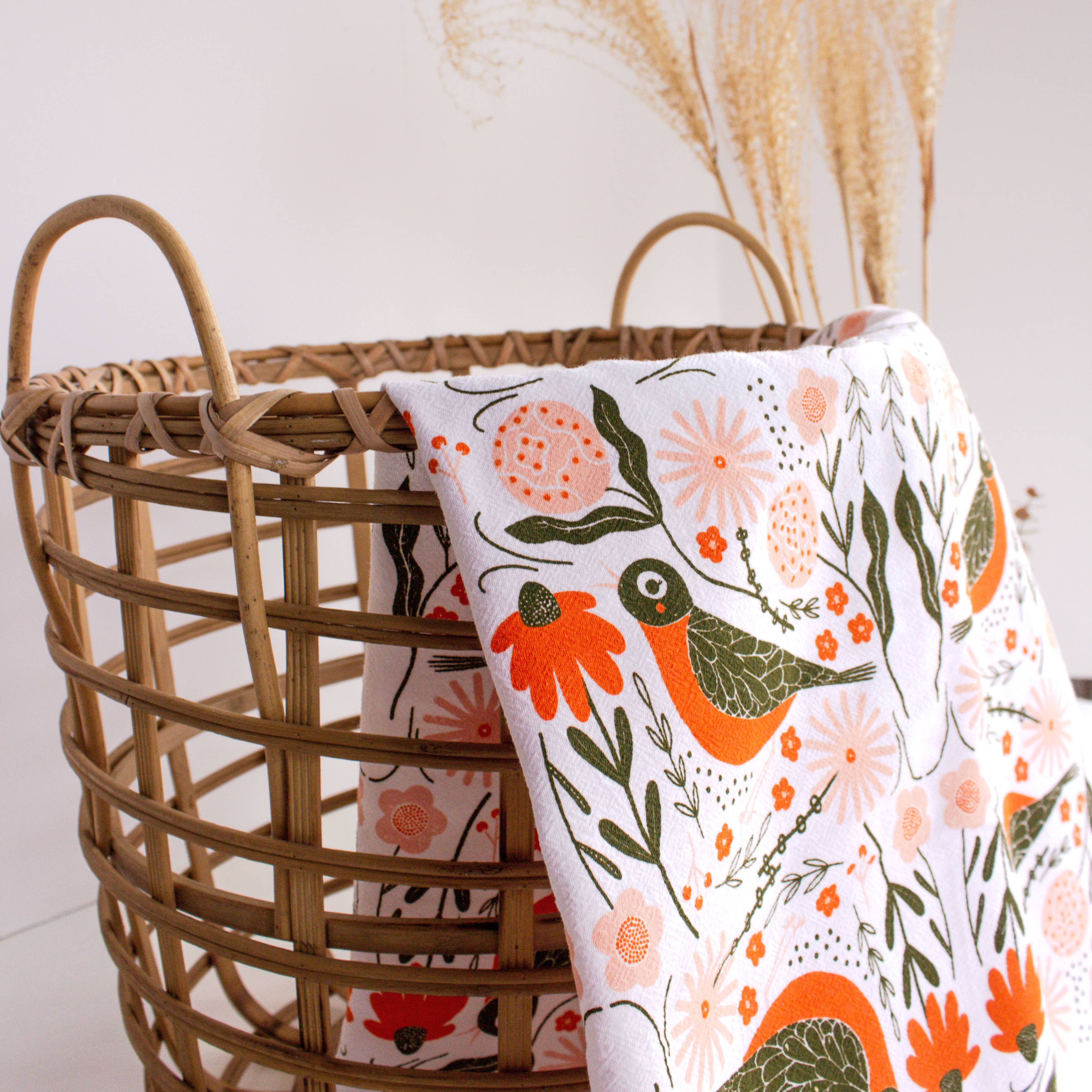 Gingiber Robin Bird Tea Towel | Artisan-Illustrated Cotton Kitchen Towel