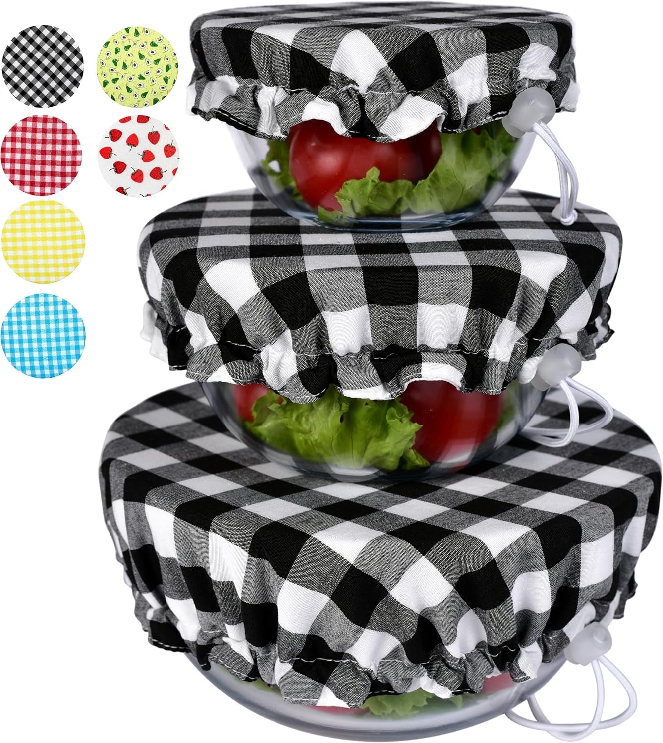 Handmade Reusable Cotton Fabric Bowl Covers - Two Layers of Fabric (Set of 3, Red Plaid-2)