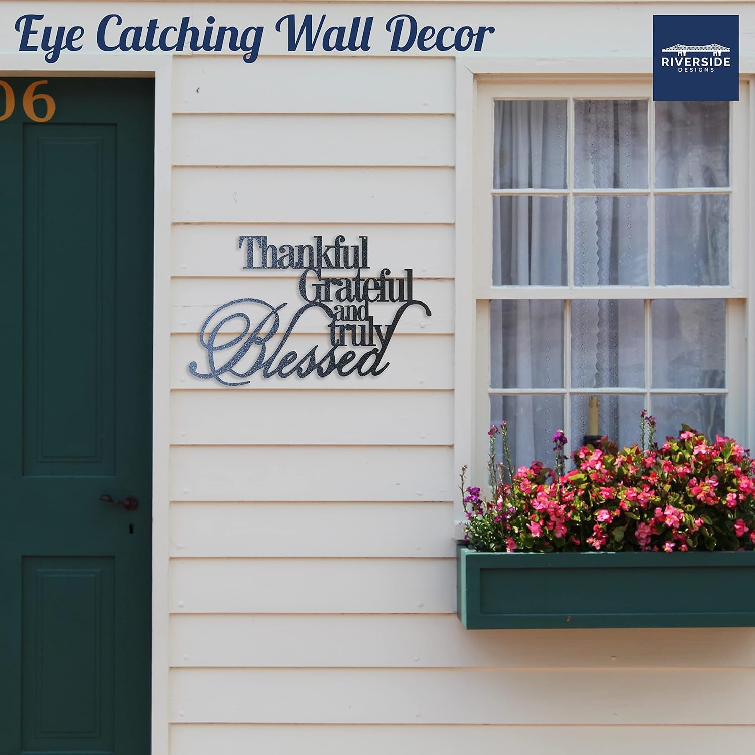 Thankful, Grateful & Truly Blessed Metal Wall Decor | Heavy-Duty and Waterproof | Made in USA (Black, 36")