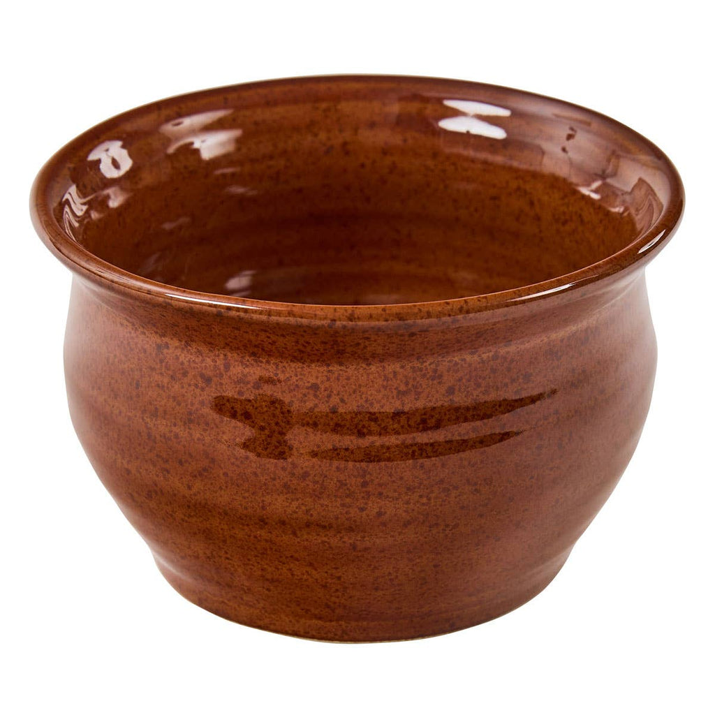 Park Designs Sinclair Tomato Soup stoneware cereal bowl in rich russet reactive glaze with banded texture, product view"