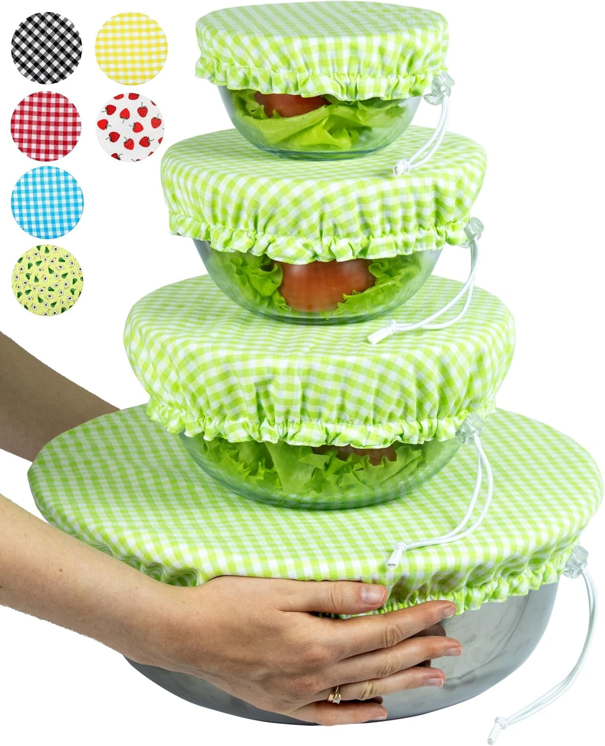 Handmade Reusable Cotton Fabric Bowl Covers - Two Layers of Fabric (Set of 3, Red Plaid-2)