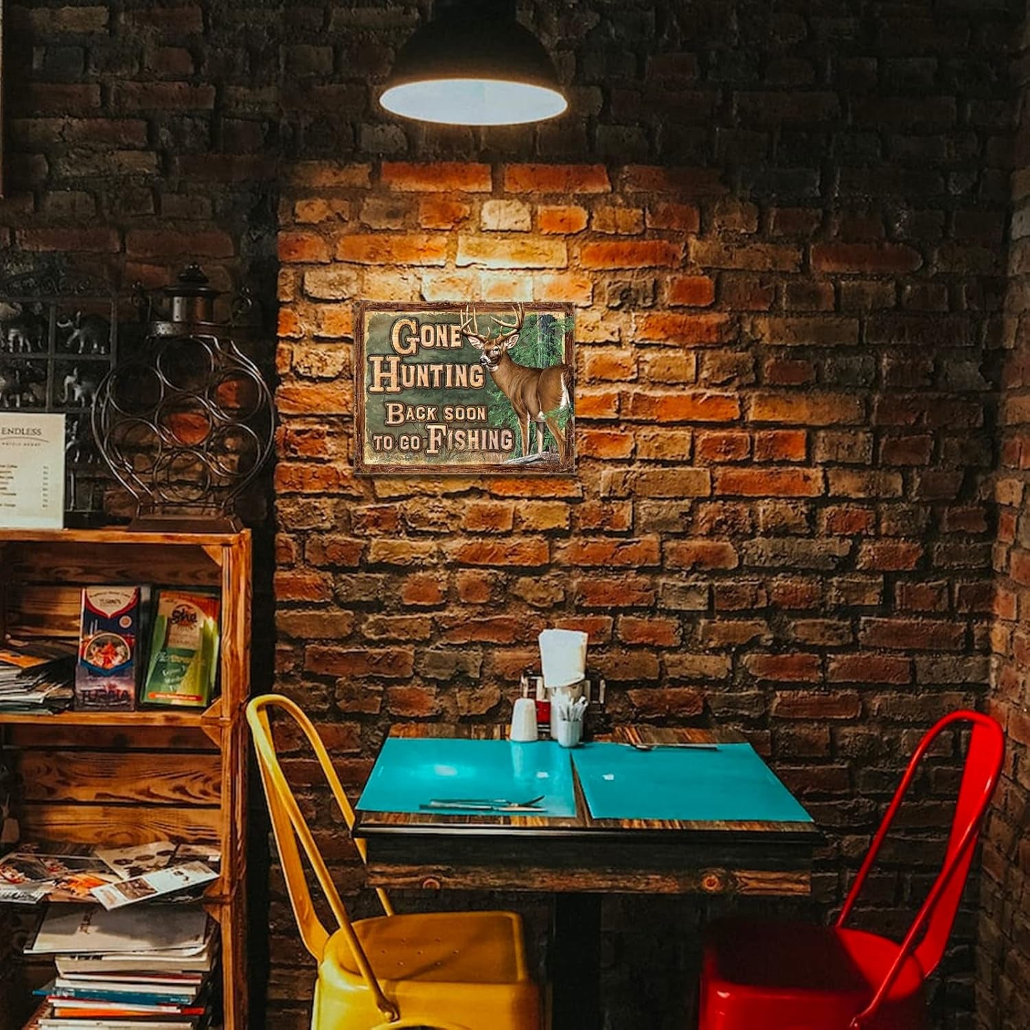 Gone Hunting Tin Sign - Nostalgic Vintage Metal Wall Decor - Made in USA