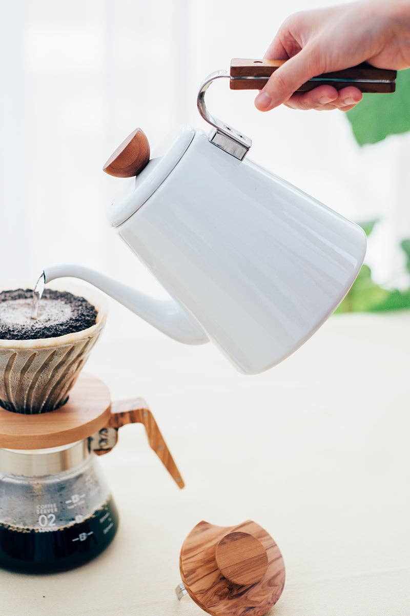 Bona Enamel Pour Over Coffee Kettle with Wood Handle, 800mL — Hario