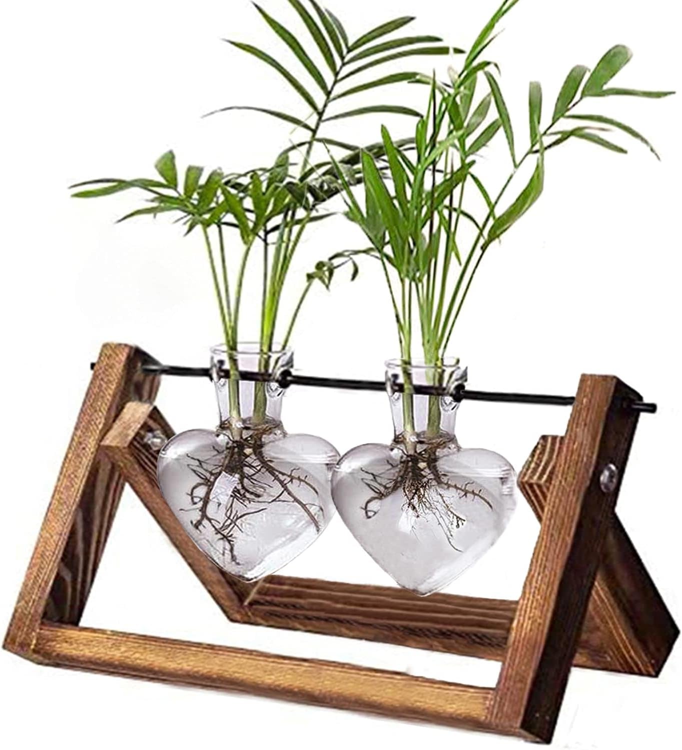 Plant Terrarium Propagation Station - 3 Glass Bulb Vases with Retro Wooden Stand Boho Desktop Planter for Hydroponics Home Garden Indoor Home Office Decor Unique Gifts for Women & Plant Lovers