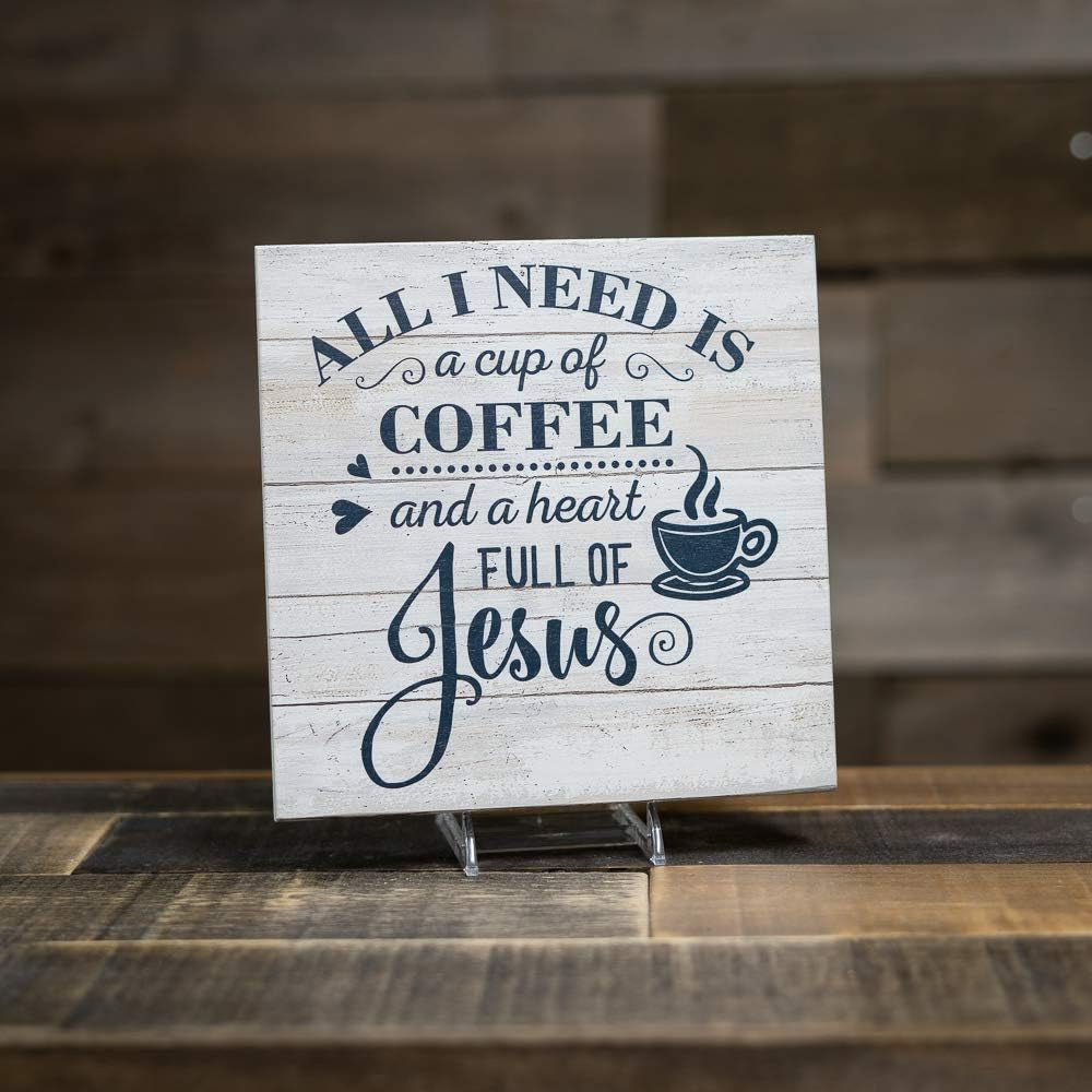 Need a Cup of Coffee and Jesus Sign Rustic Wood Decor Christian Wooden Decorations Quotes Kitchen Nook Station Religious Wall Plaque Home Faith Family Farmhouse Gift 8 X 8 Art B3-08080062025