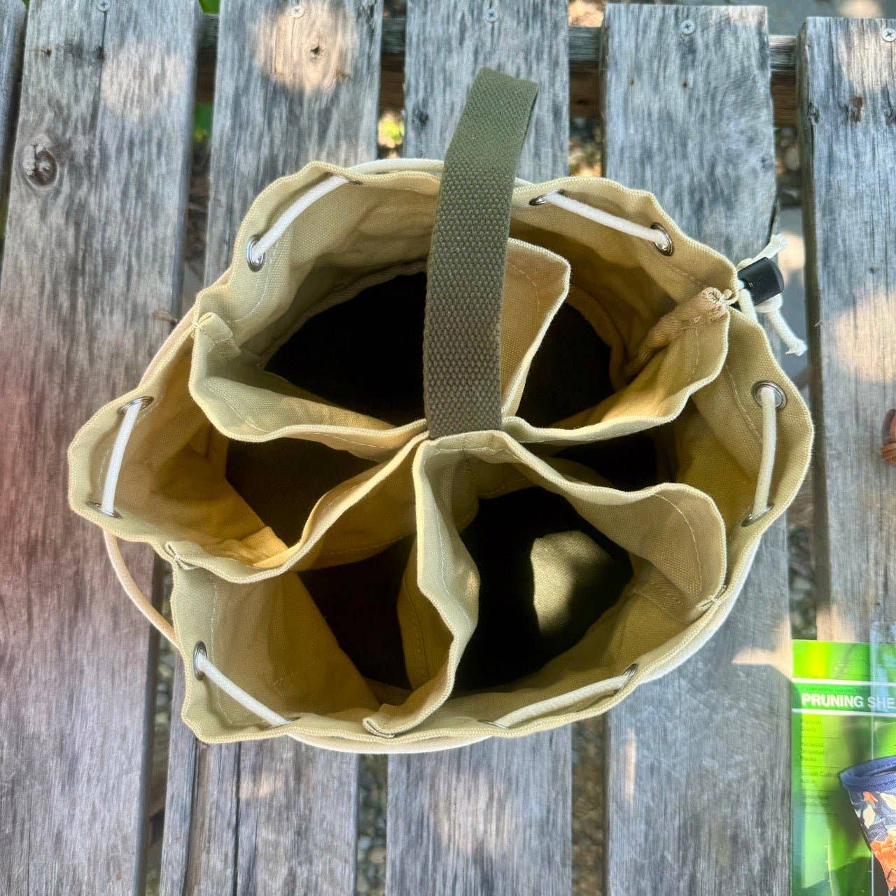 Waxed Canvas Garden Tool Organizer, Charming Bucket Tote for Cottage Garden Storage