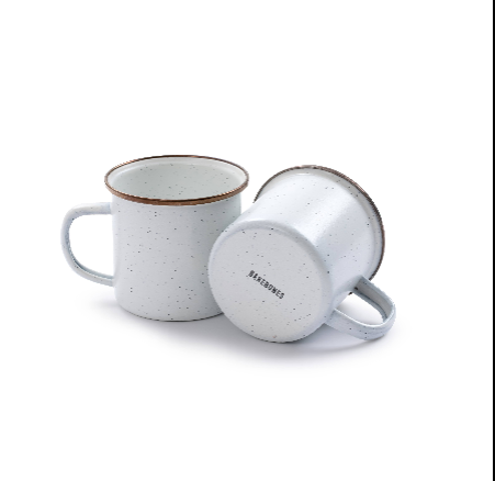 Speckled ceramic mug and matching lid on a white background