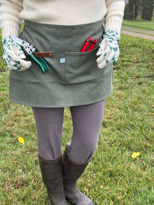 Hunter Green Waxed Canvas Half Apron with Real Leather Strap Made in USA!