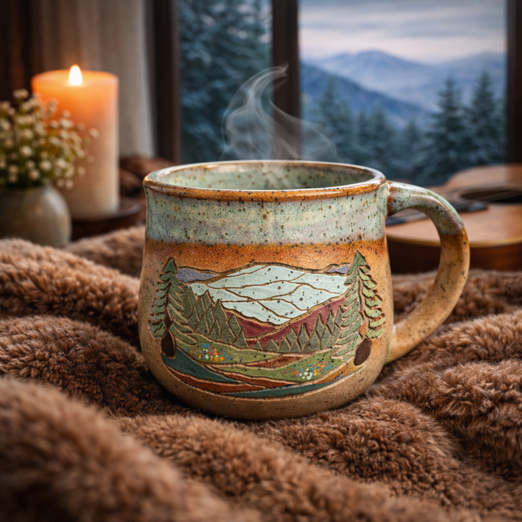 Forest Jeannie Pottery Artisan Mountain Stoneware Mug · 16 oz | Choose Your Design